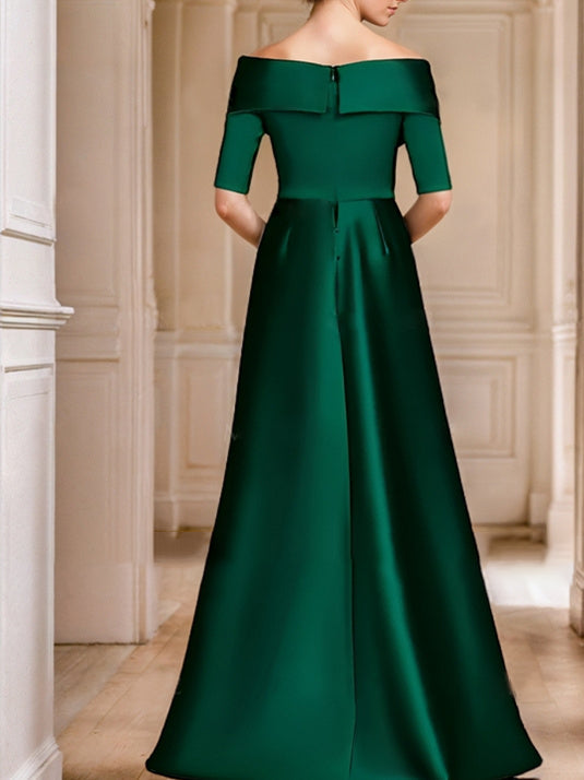 Robe de Mère de la Mariée Coupe A-Line/Princesse, Épaules Dénudées, Manches Mi-Longues, Longueur Au Sol