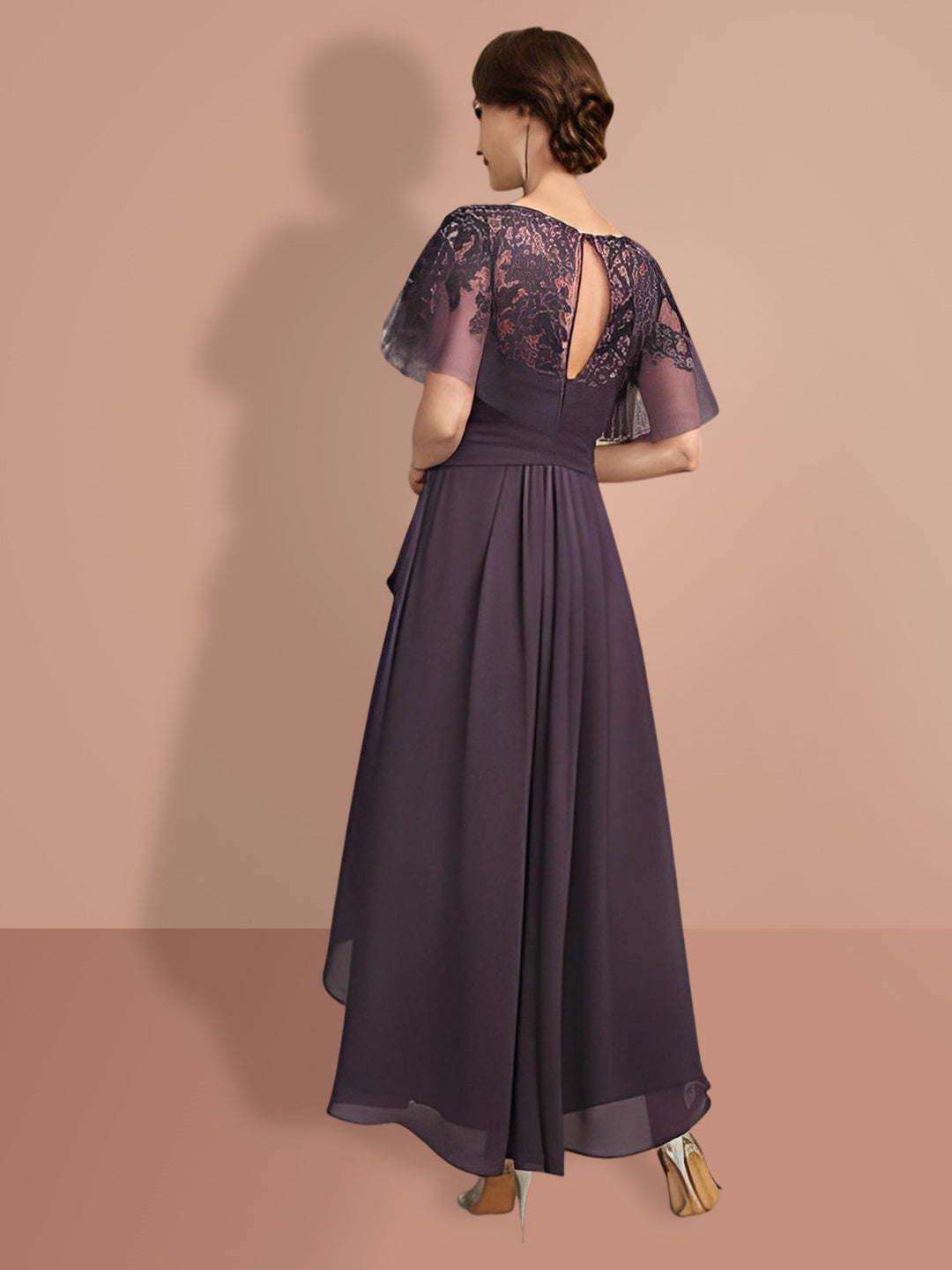 Robes de Mère de la Mariée Asymétriques à Manches Courtes de Forme A-Line/Princess