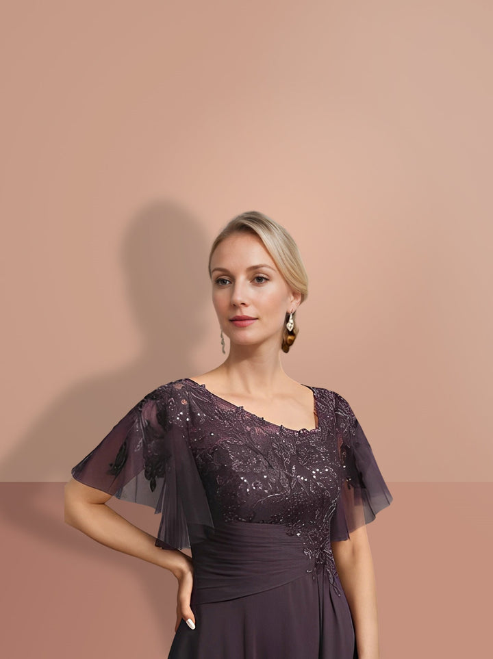 Robes de Mère de la Mariée Asymétriques à Manches Courtes de Forme A-Line/Princess