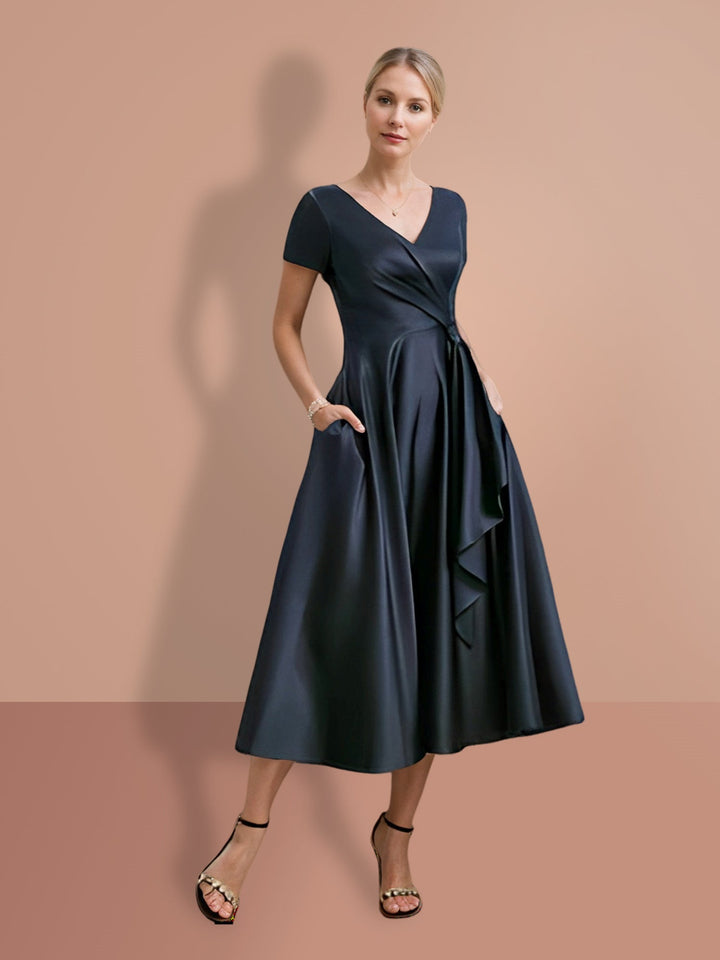 Robes de Mère de la Mariée A-Line/Princess à Manches Courtes et Col en V