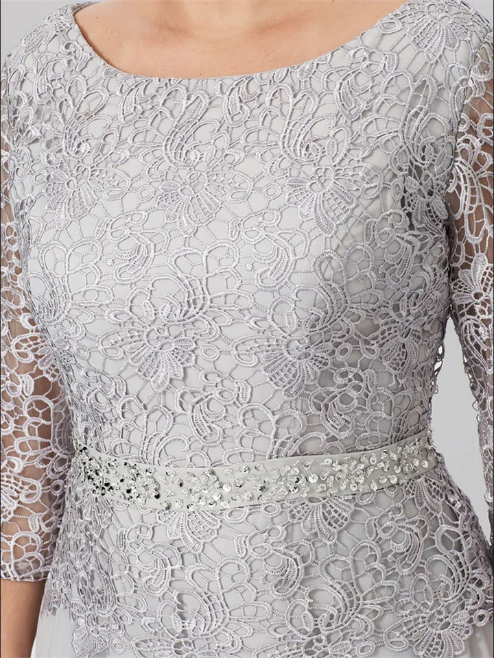Robe de Mère de la Mariée Coupe A-Line/Princess, Col Rond, Manches 3/4, Longueur Au Sol, avec Appliques et Paillettes