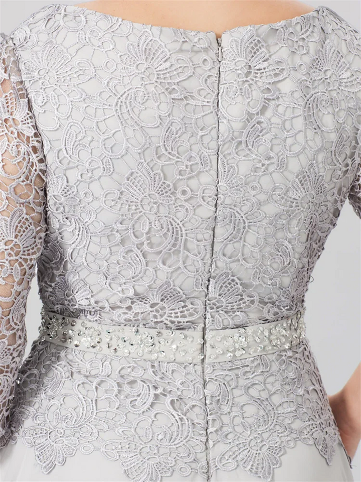 Robe de Mère de la Mariée Coupe A-Line/Princess, Col Rond, Manches 3/4, Longueur Au Sol, avec Appliques et Paillettes