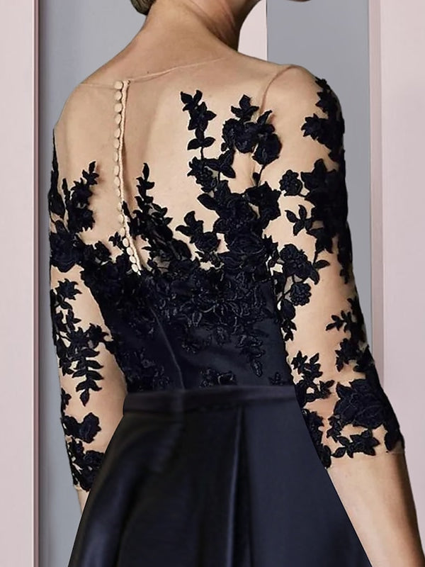 Robe de Mère de la Mariée Asymétrique à Col Illusion, Coupe A-Line/Princess, Longueur Thé