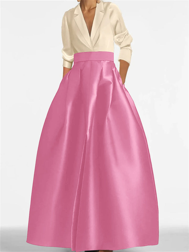 Robe de Mère de la Mariée Coupe A-Line/Princess à Col en V et Manches Longues avec Poches