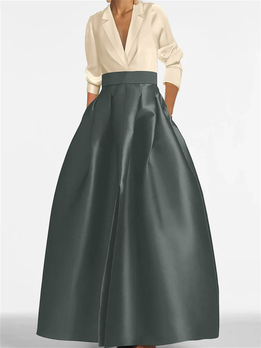 Robe de Mère de la Mariée Coupe A-Line/Princess à Col en V et Manches Longues avec Poches