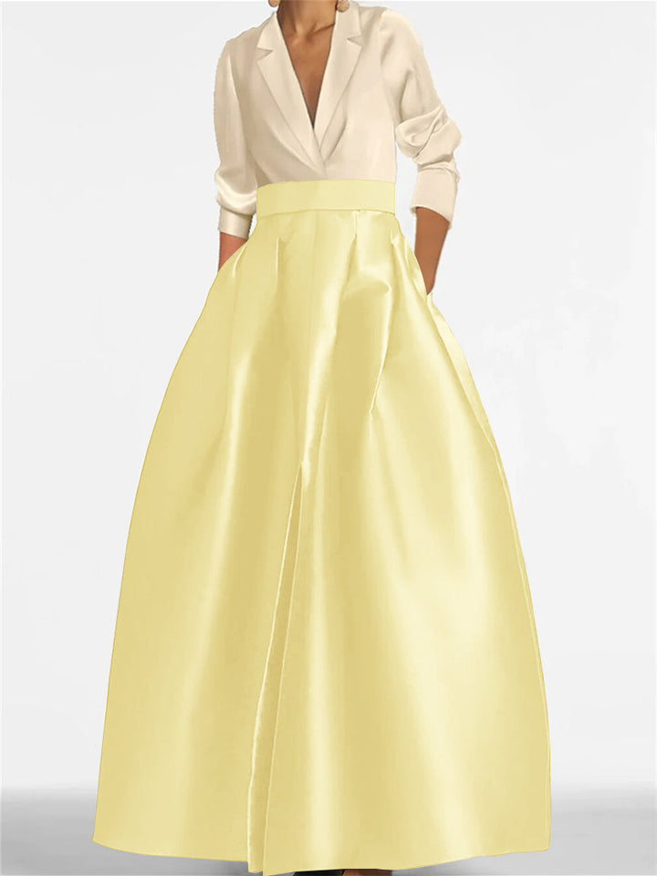 Robe de Mère de la Mariée Coupe A-Line/Princess à Col en V et Manches Longues avec Poches