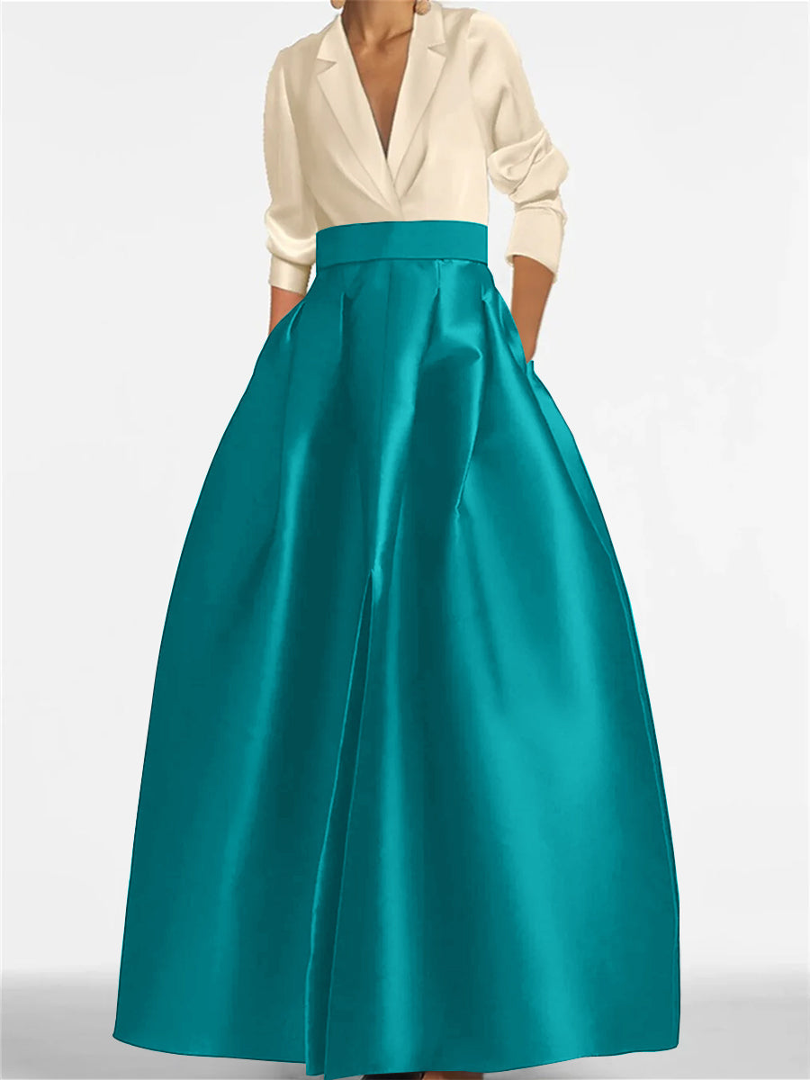 Robe de Mère de la Mariée Coupe A-Line/Princess à Col en V et Manches Longues avec Poches