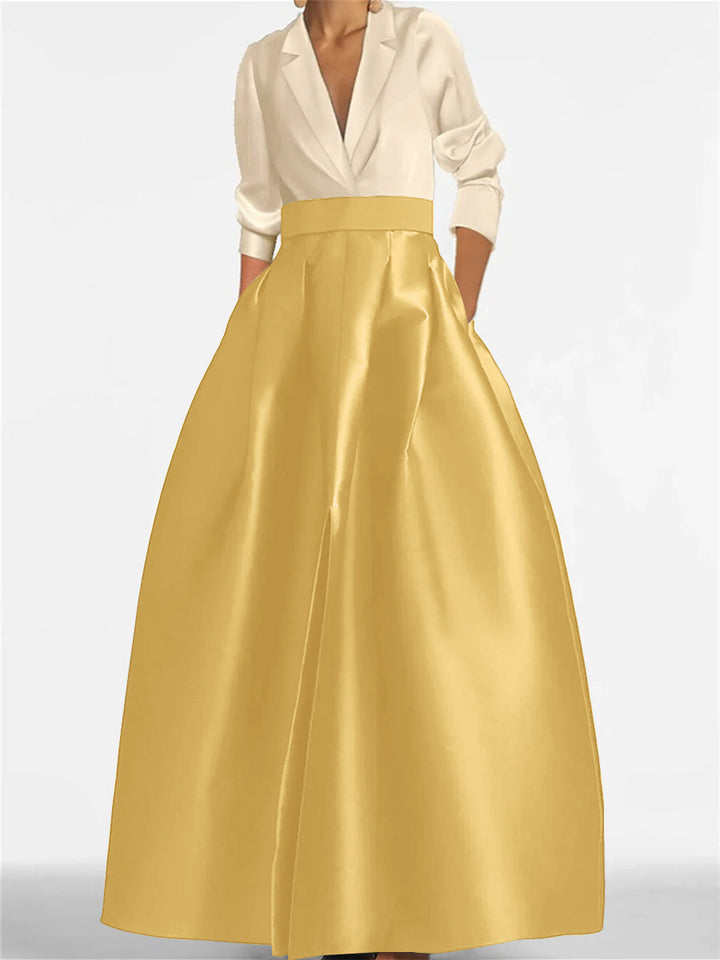 Robe de Mère de la Mariée Coupe A-Line/Princess à Col en V et Manches Longues avec Poches