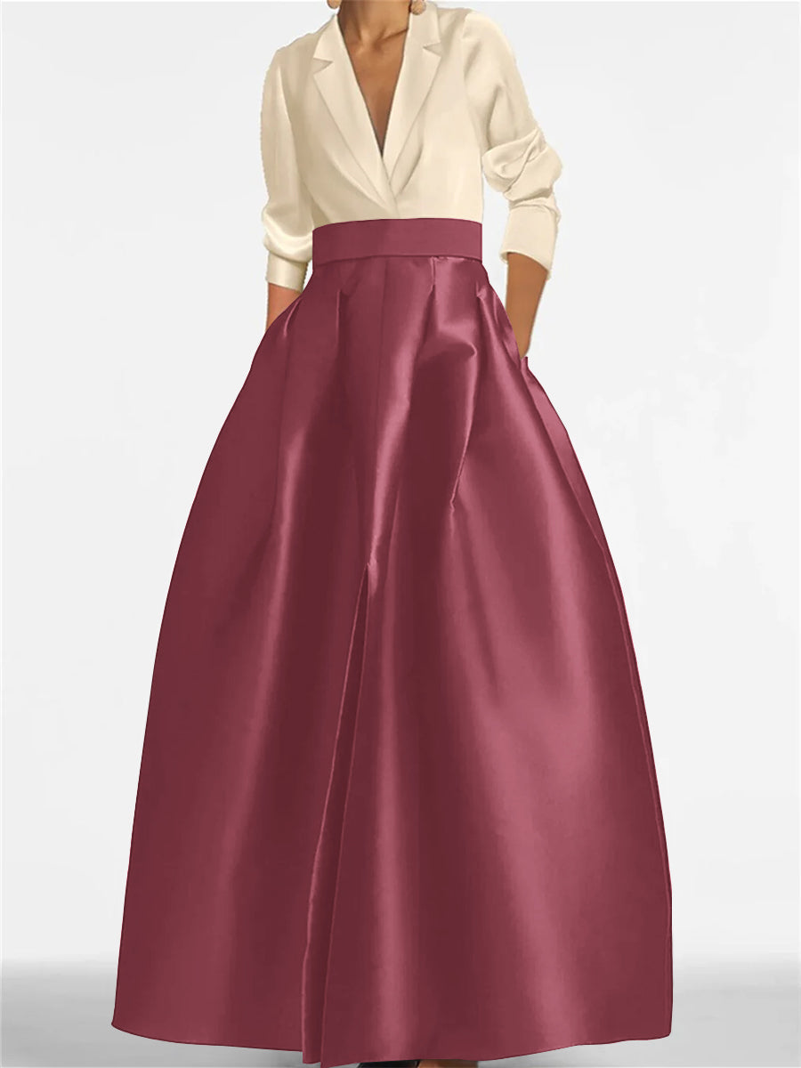 Robe de Mère de la Mariée Coupe A-Line/Princess à Col en V et Manches Longues avec Poches