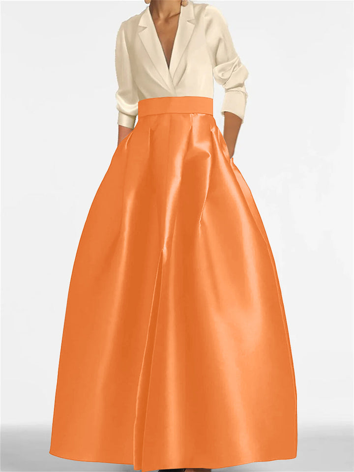 Robe de Mère de la Mariée Coupe A-Line/Princess à Col en V et Manches Longues avec Poches