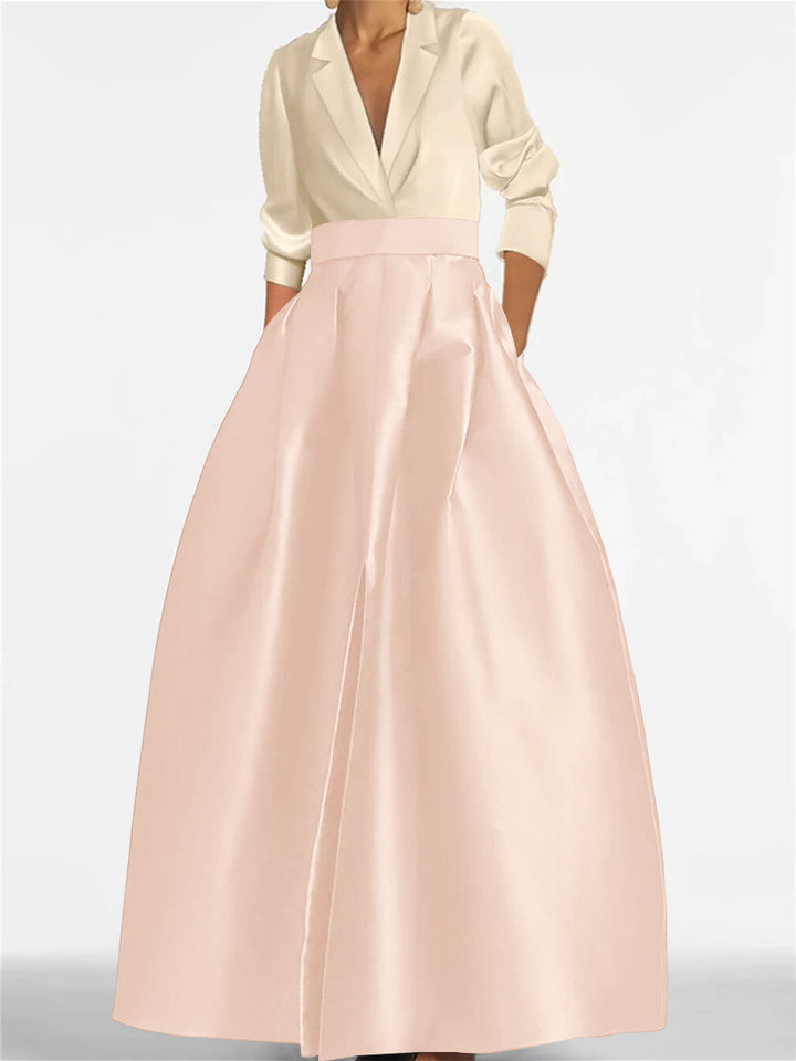 Robe de Mère de la Mariée Coupe A-Line/Princess à Col en V et Manches Longues avec Poches