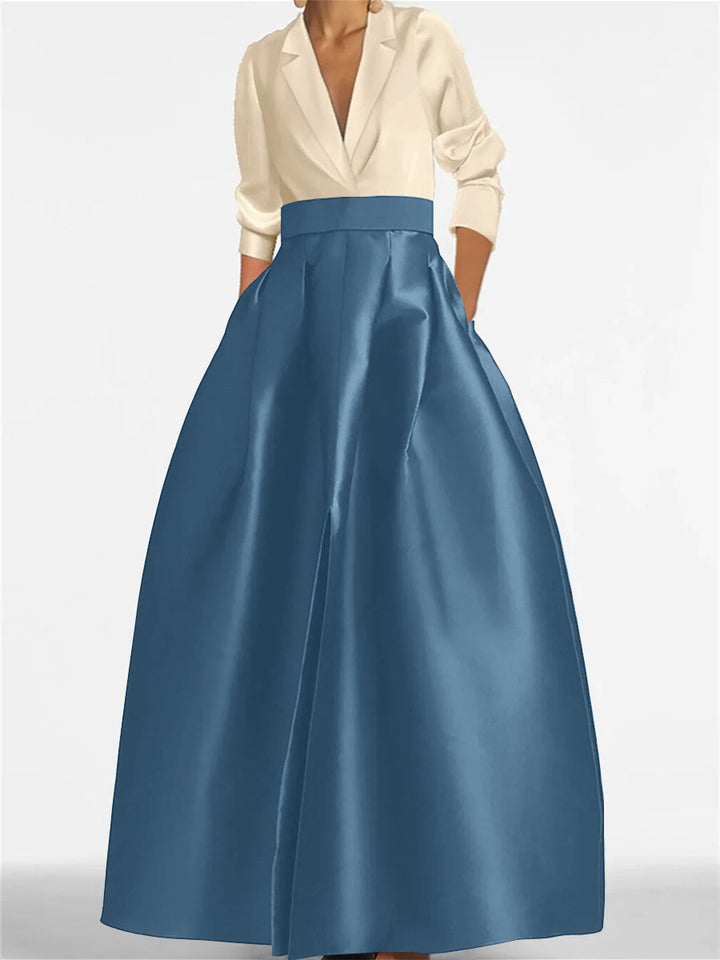 Robe de Mère de la Mariée Coupe A-Line/Princess à Col en V et Manches Longues avec Poches