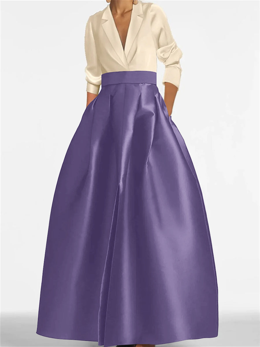 Robe de Mère de la Mariée Coupe A-Line/Princess à Col en V et Manches Longues avec Poches