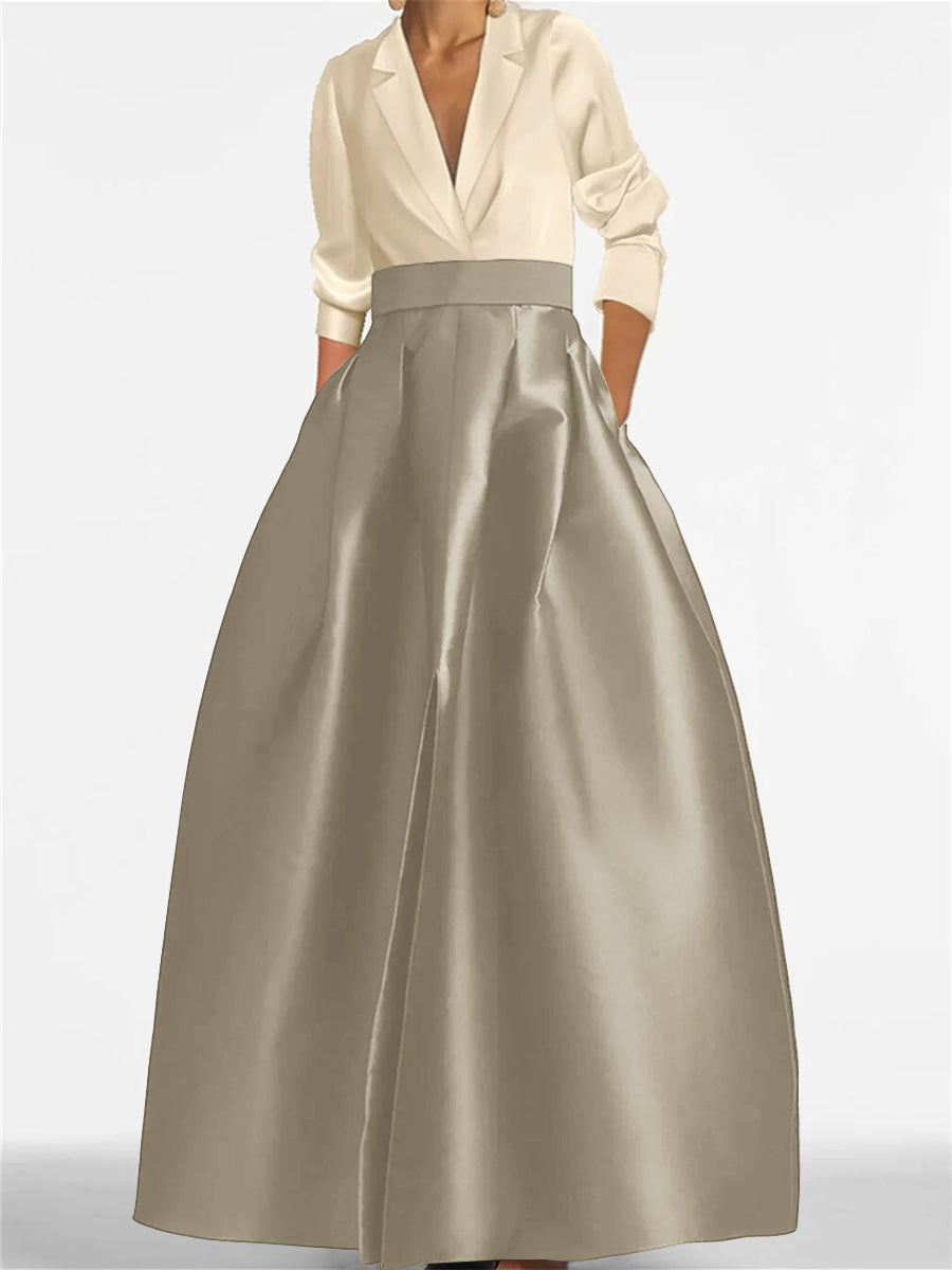 Robe de Mère de la Mariée Coupe A-Line/Princess à Col en V et Manches Longues avec Poches