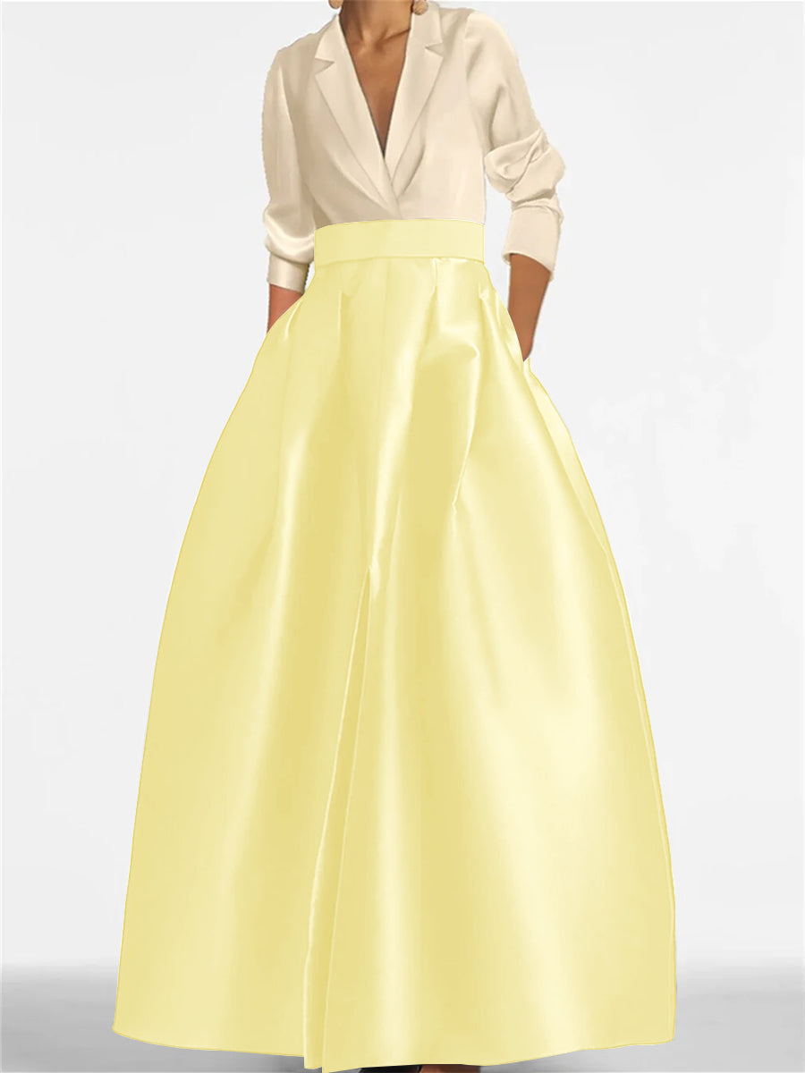 Robe de Mère de la Mariée Coupe A-Line/Princess à Col en V et Manches Longues avec Poches