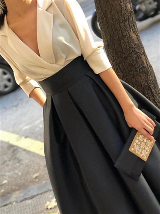 Robe de Mère de la Mariée Coupe A-Line/Princess à Col en V et Manches Longues avec Poches