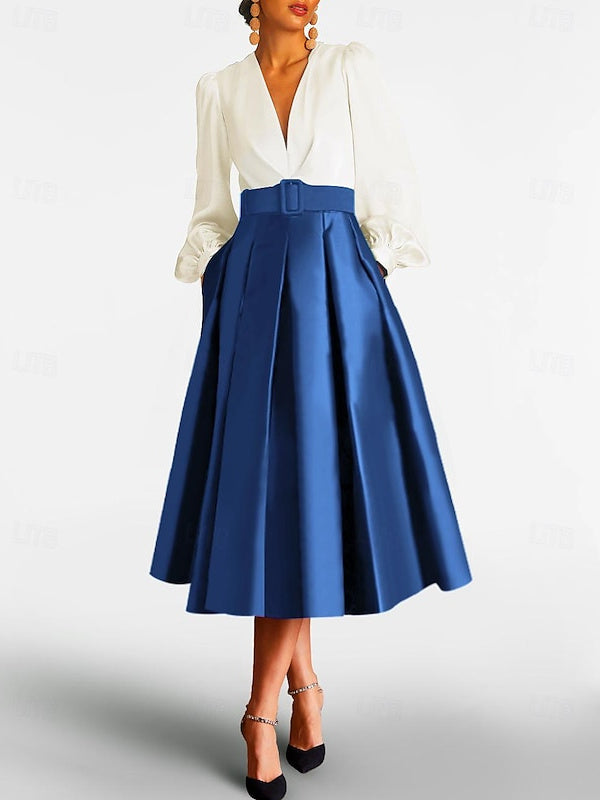 Robe de Mère de la Mariée Coupe A-Line/Princess à Col en V et Manches Longues avec Ceinture