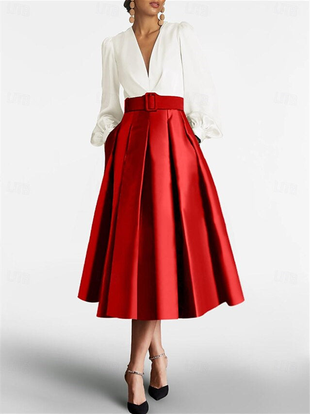 Robe de Mère de la Mariée Coupe A-Line/Princess à Col en V et Manches Longues avec Ceinture