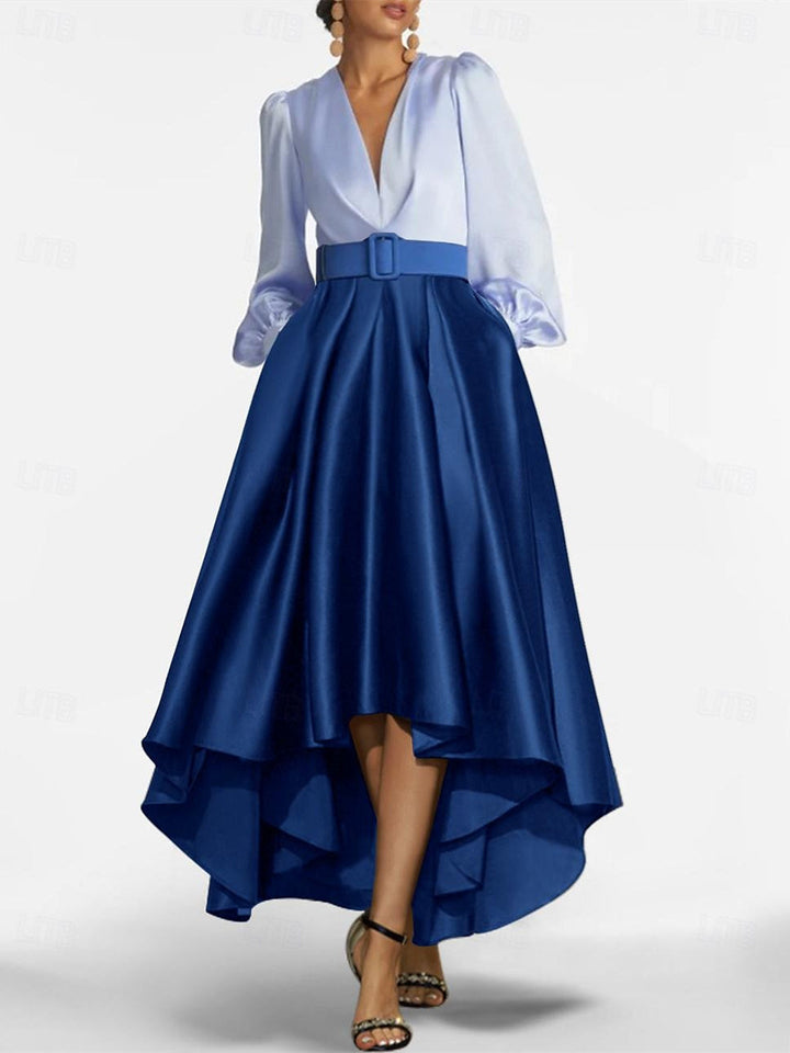 Robe de Mère de la Mariée Asymétrique à Col en V et Coupe Princesse avec Ceinture