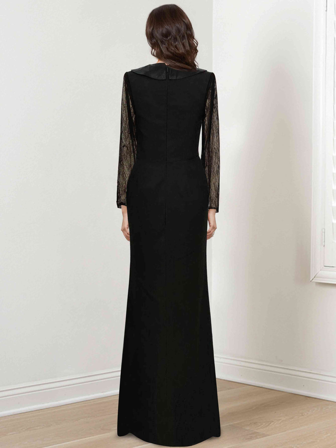 Robe de Mère de la Mariée Sirène/Trompette à Manches Longues et Col en V avec Fente