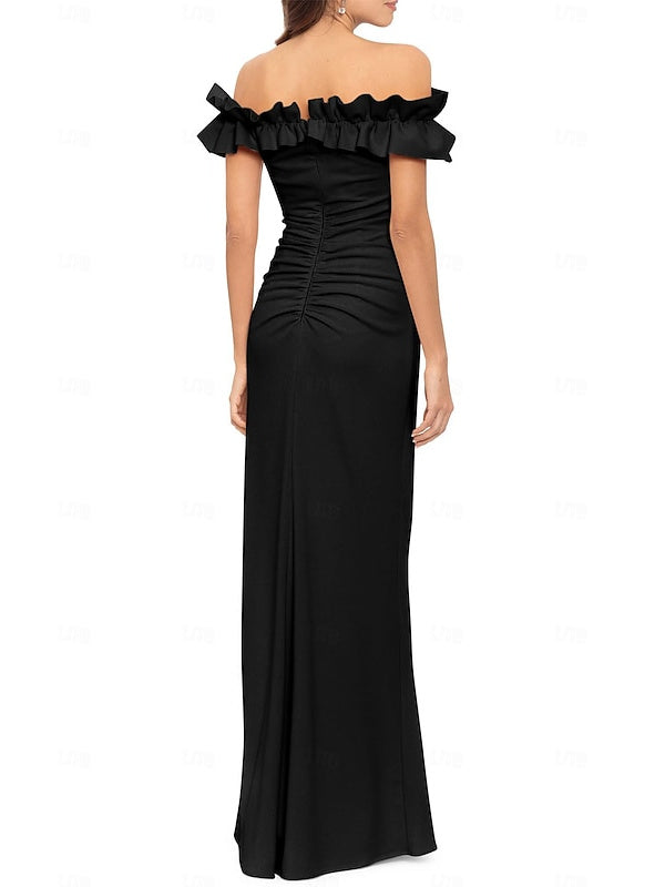 Robes D'Invitées de Mariage Coupe A-Line/Princess à Épaules Dénudées et Longueur Au Sol