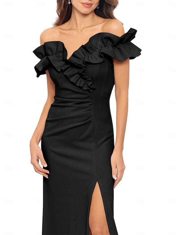 Robes D'Invitées de Mariage Coupe A-Line/Princess à Épaules Dénudées et Longueur Au Sol