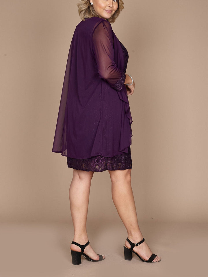 Robe Fourreau/Colonne Courte/Mini à Col Bijou pour Mère de la Mariée avec Dentelle