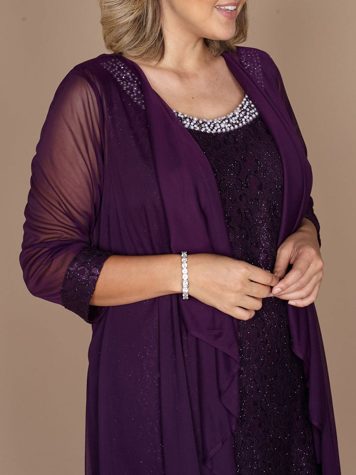 Robe Fourreau/Colonne Courte/Mini à Col Bijou pour Mère de la Mariée avec Dentelle