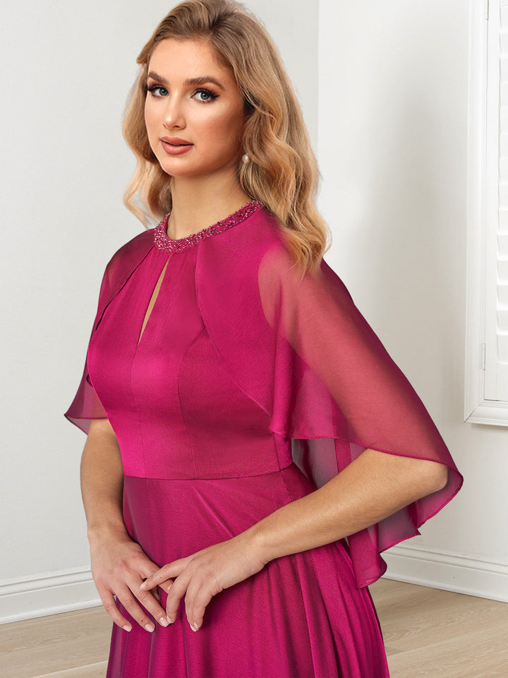 Robe de Mère de la Mariée Coupe A-Line/Princess, Longueur Au Sol, avec Décolleté en Bijou et Perles Faites à la Main