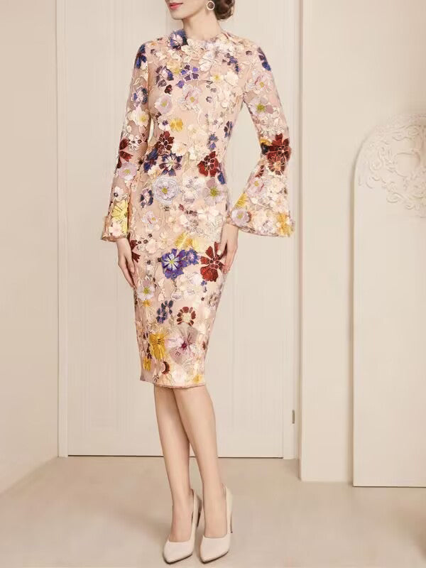 Robe de Mère de la Mariée Fourreau/Colonne Longueur Thé Manches 3/4 avec Dentelle