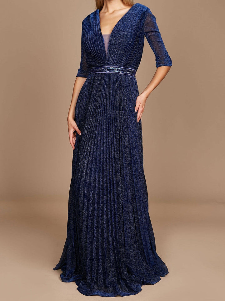 Robe de Mère de la Mariée Coupe A-Line/Princess, Col en V, Manches 3/4, Longueur Au Sol