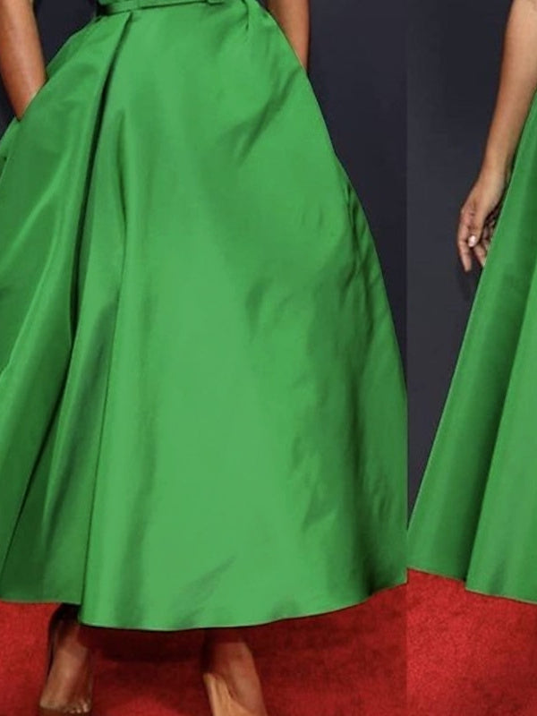 Robe de Mère de la Mariée en A-Line Sans Manches, Épaules Dénudées, Longueur Cheville, Froncée