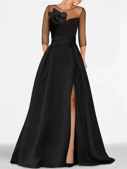 Robe de Mère de la Mariée Coupe A-Line/Princess à Manches 3/4 avec Dentelle et Fente Haute