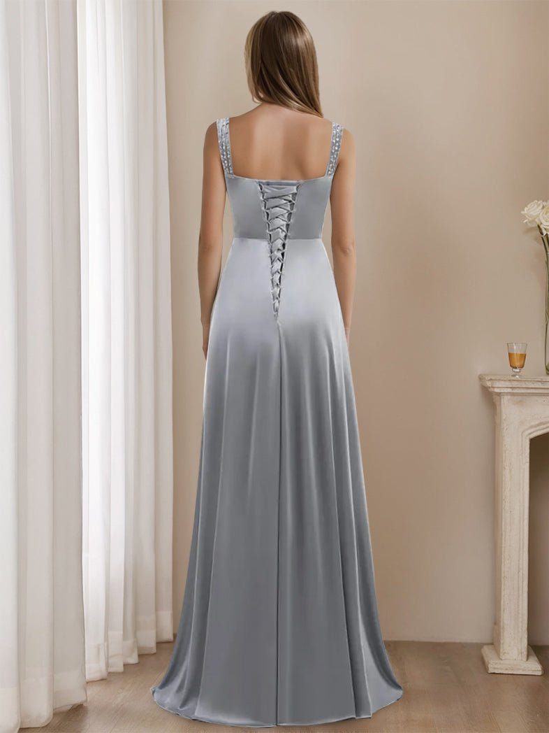 Robe de Mère de la Mariée Coupe A-Line/Princess, Col en V, Longueur Au Sol, Sans Manches, avec Strass
