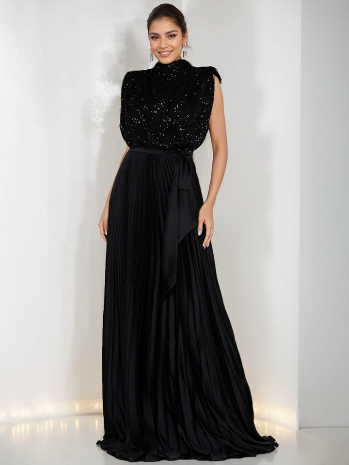 Robes de Mère de la Mariée et Du Marié Sans Manches à Col Haut, Coupe A-Line/Princess, avec Paillettes et Volants