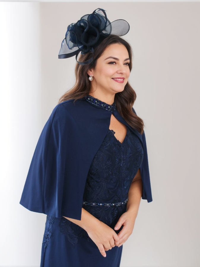 Robe de Mère de la Mariée Grande Taille, Fourreau/Colonne, Col en V, Longueur Thé, avec Strass et Appliques