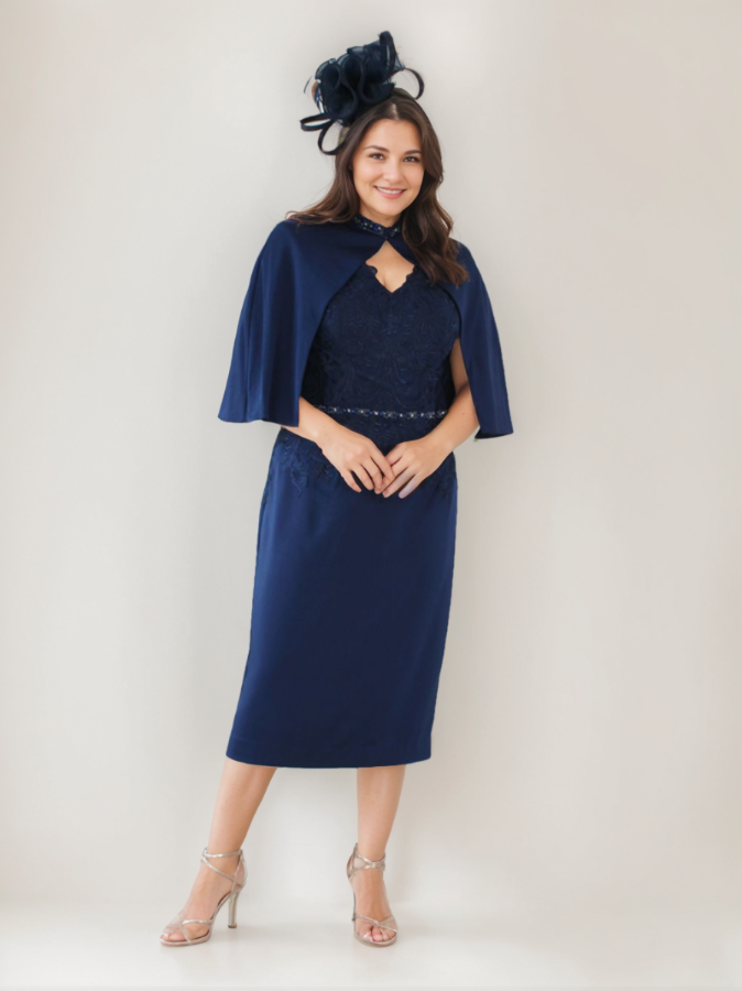 Robe de Mère de la Mariée Grande Taille, Fourreau/Colonne, Col en V, Longueur Thé, avec Strass et Appliques