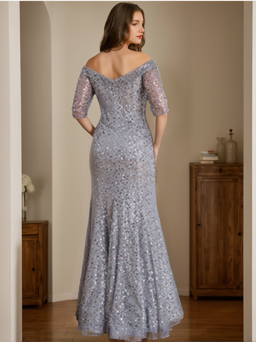 Robes de Mère de la Mariée et Du Marié à Épaules Dénudées, Style Trompette/Sirène, à Demi-Manches