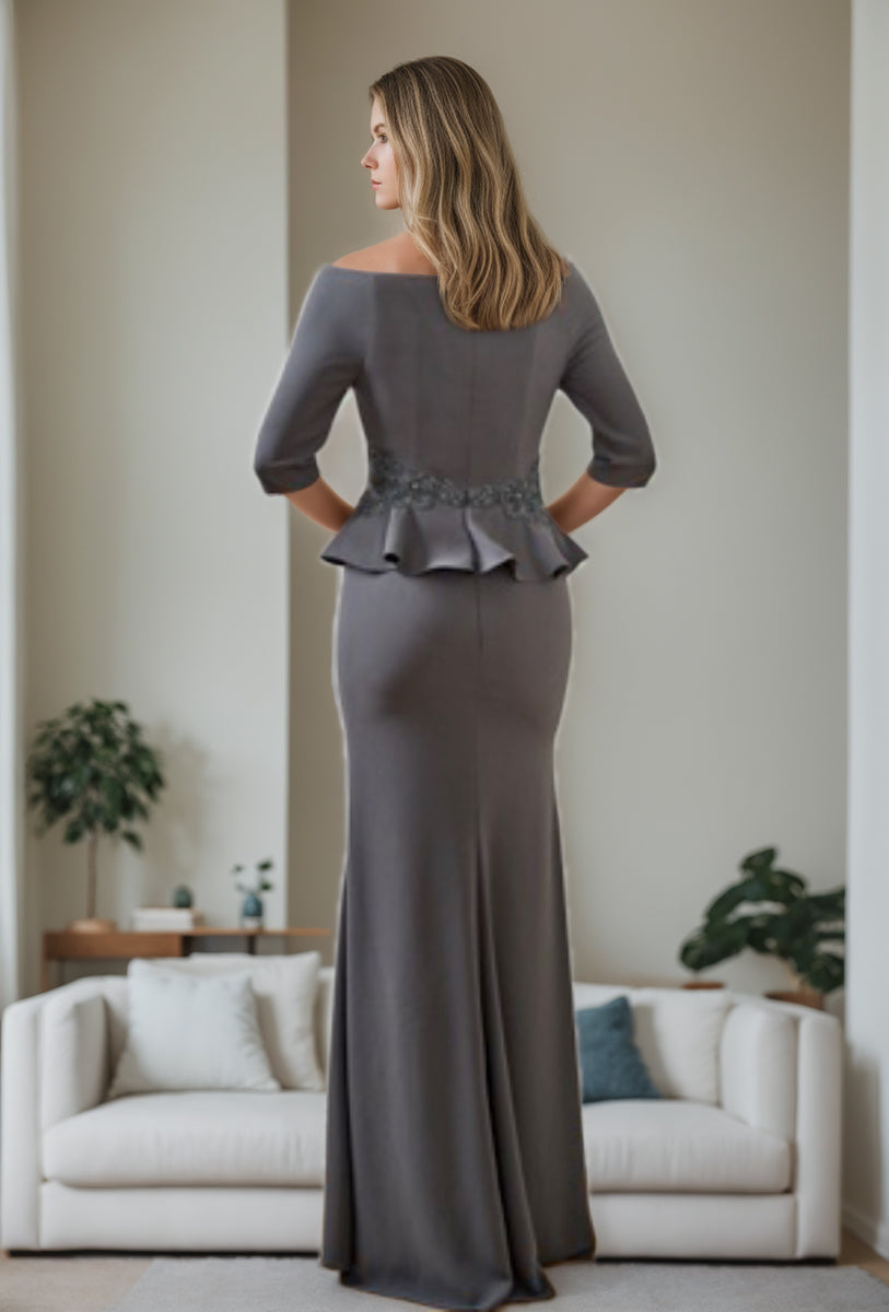 Robes de Mère de la Mariée à Col en V, Forme Sirène/Trompette, avec Volants et Appliques