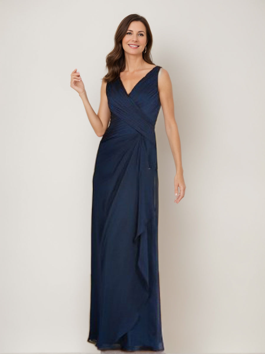 Robe de Mère de la Mariée Fourreau/Colonne à Col en V et Manches 3/4 avec Volants et Veste