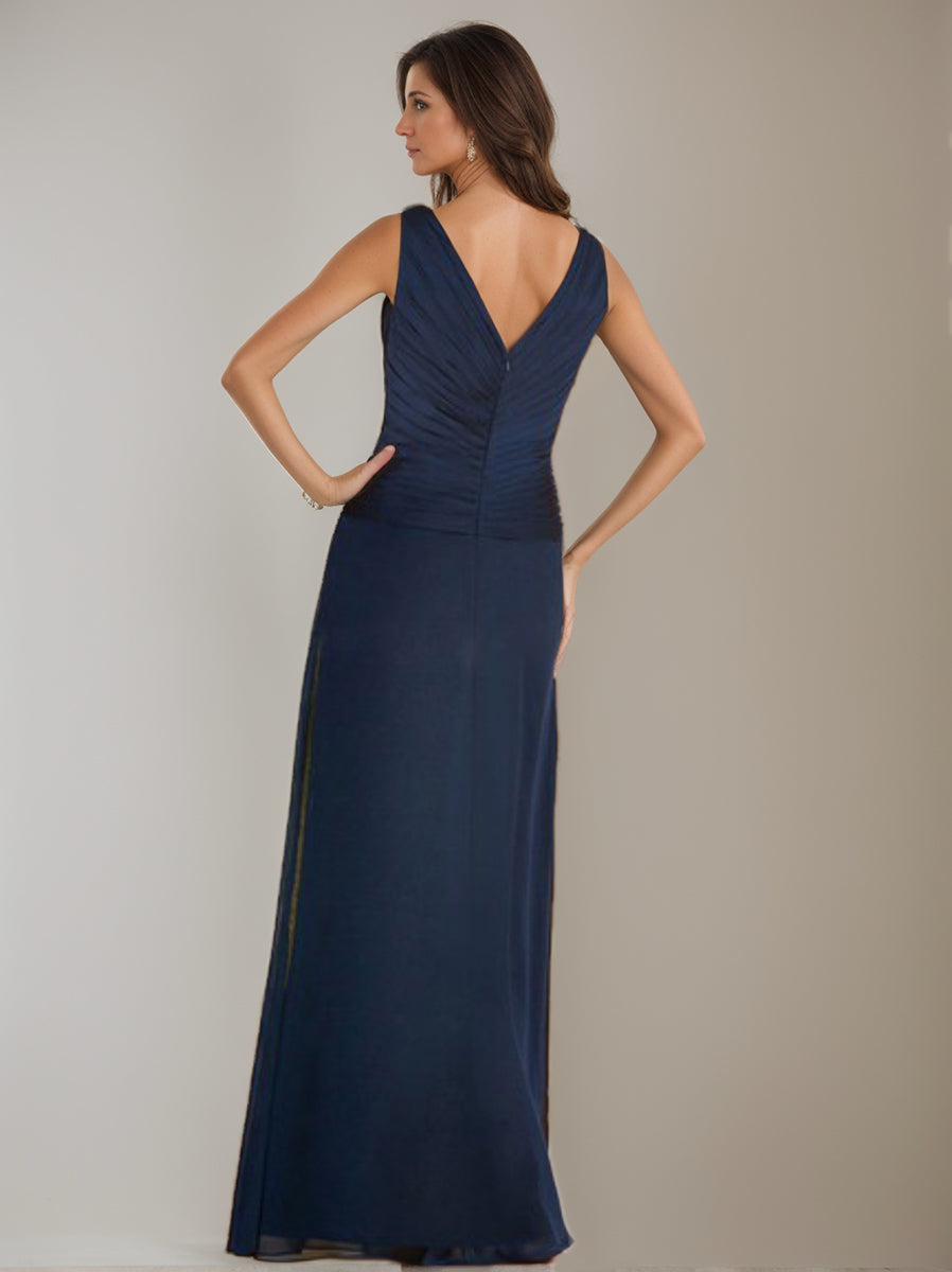 Robe de Mère de la Mariée Fourreau/Colonne à Col en V et Manches 3/4 avec Volants et Veste