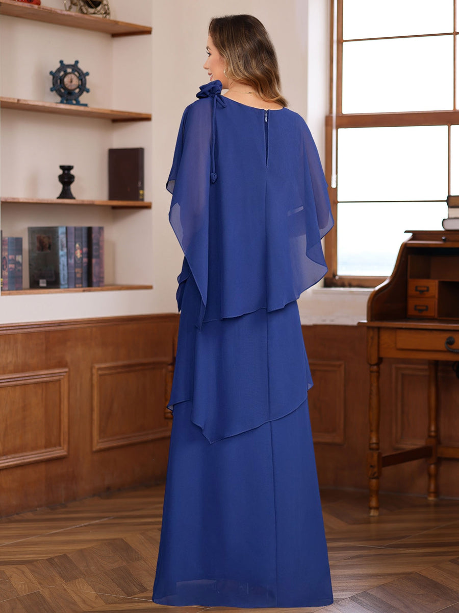 Ligne A/Princesse Manches Courtes La Longueur du Sol Robes Mère de La Mariée avec Froufrous & Fleur