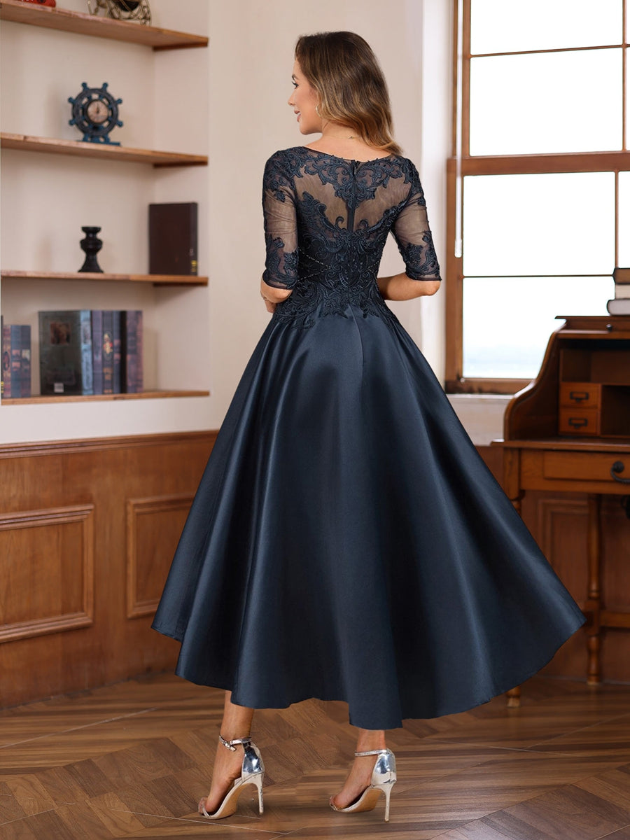 Ligne A/Princesse Scoop Neck Demi-manches Asymétrique Mère of the Mariée & Groom Robes avec Dentelle Appliques