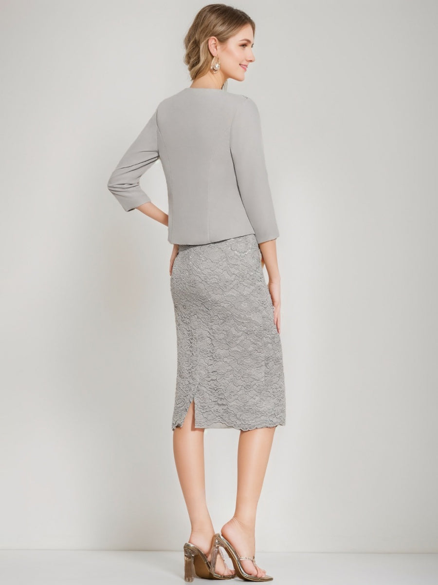 Gaine/Colonne Scoop Longueur de Thé Robes Mère de La Mariée avec veste & Crystals