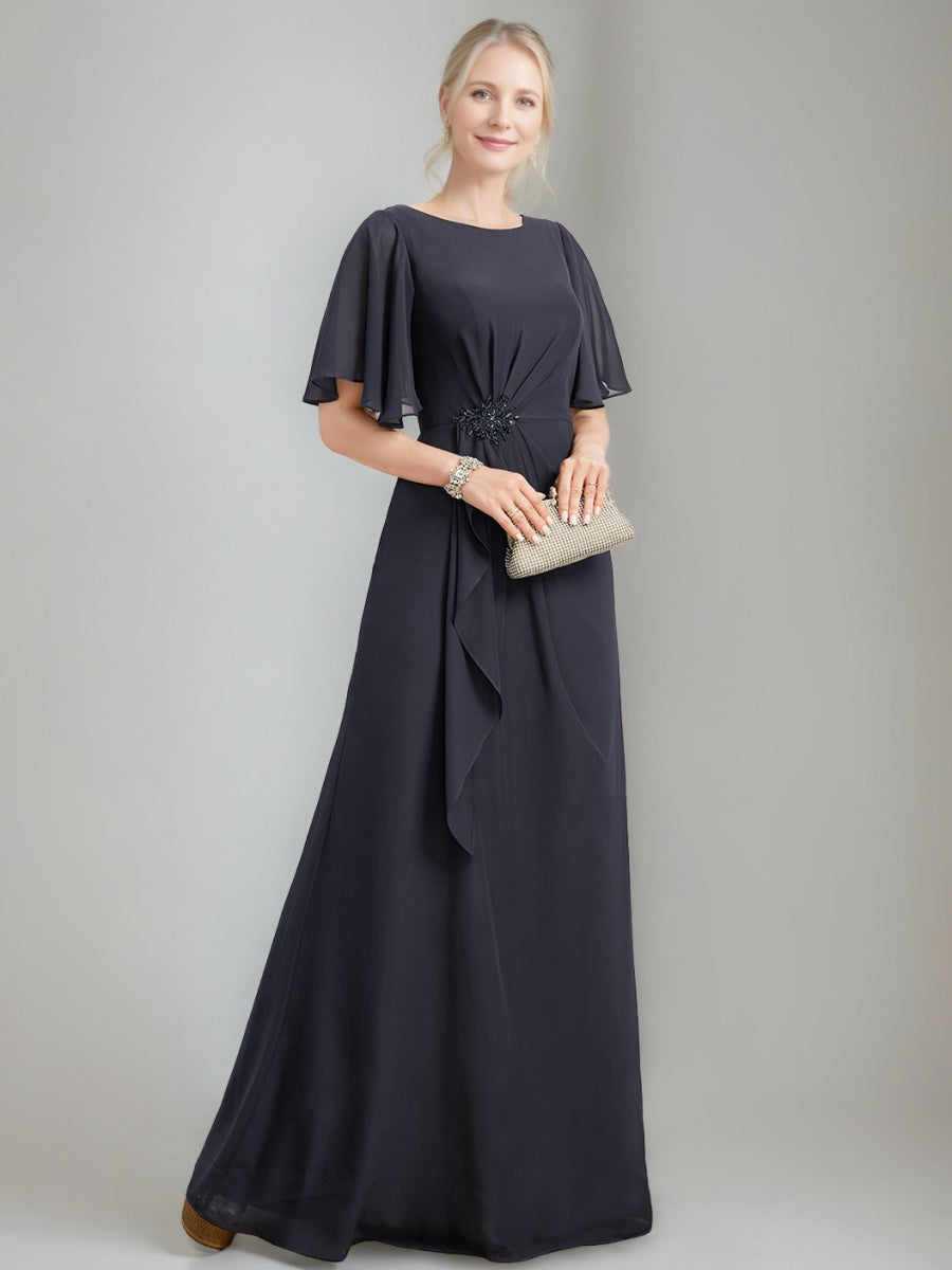 Ligne A/Princesse Collier Bijou Ruché La Longueur du Sol Robes Mère de La Mariée avec Froufrous & Crystals & Beads