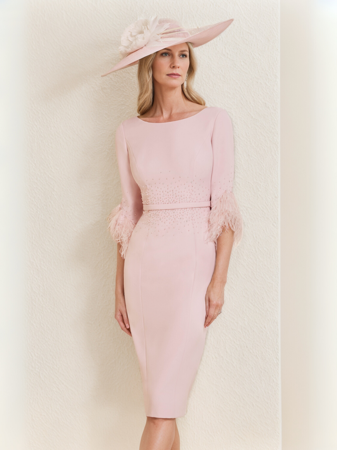 Gaine/Colonne Scoop Longueur de Thé Robes Mère de La Mariée avec Feather