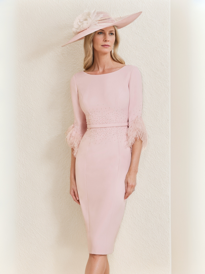 Gaine/Colonne Scoop Longueur de Thé Robes Mère de La Mariée avec Feather