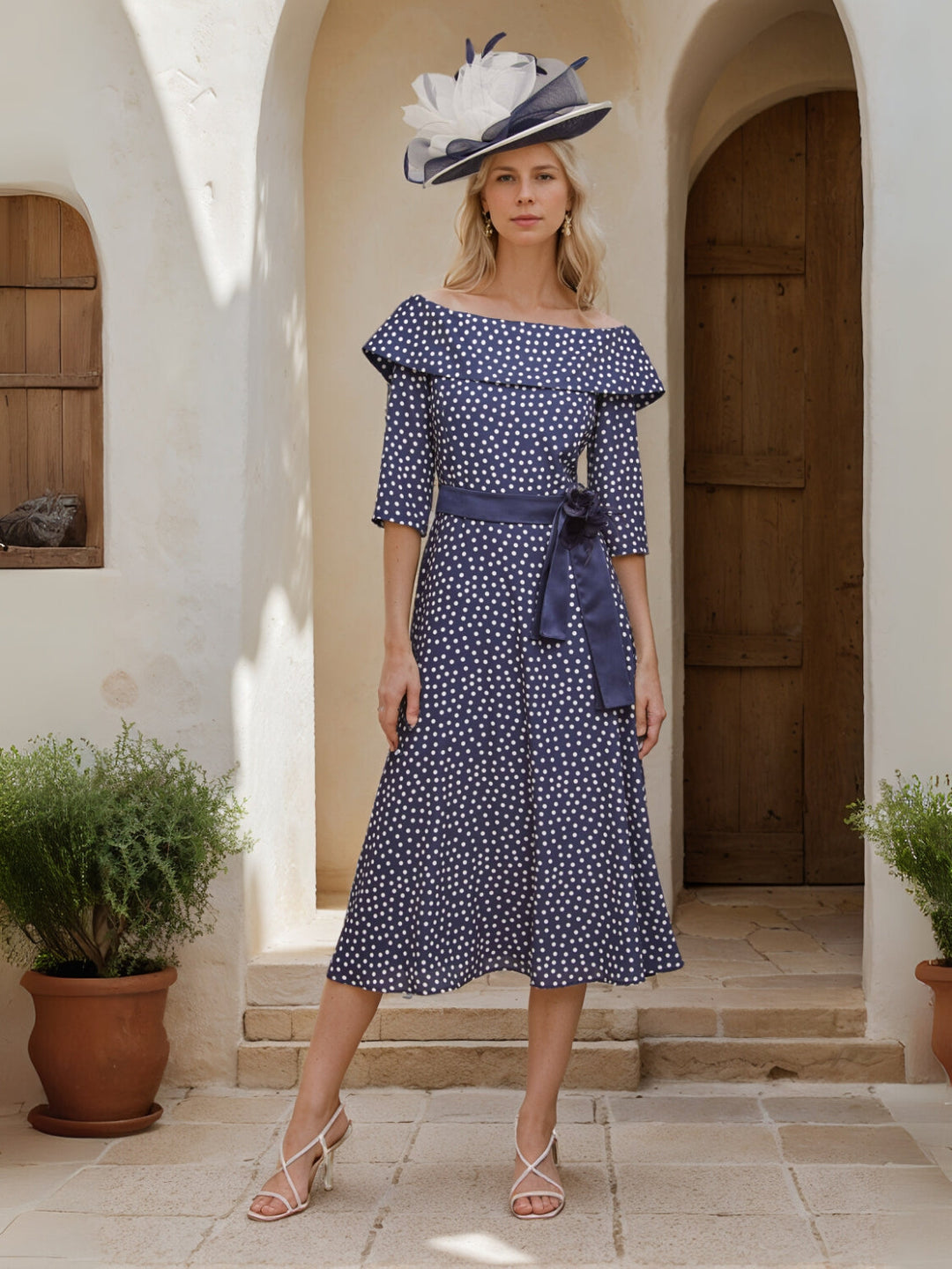 Ligne A/Princesse Hors de l'Épaule Bardot Longueur de Thé Robes Mère de La Mariée avec Ceinture