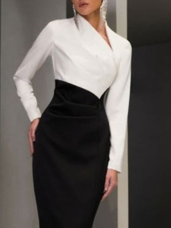 Gaine/Colonne Asymétrique Col en V Manches Longues La Longueur du Sol Robes Mère de La Mariée avec Slit