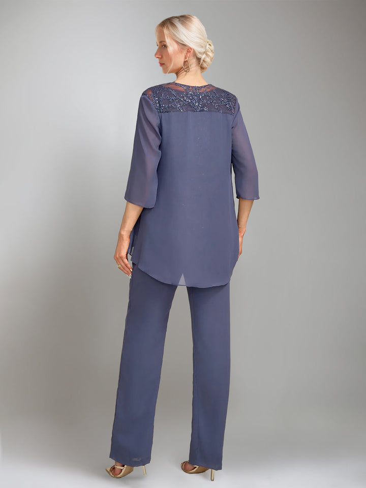 3 Morceaux Scoop Sans Manches La Longueur du SolTailleurs-pantalons pour mère de la mariée avec veste